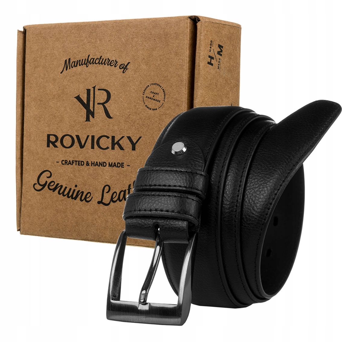 

Pasek męski czarny ze skóry naturalnej Rovicky
