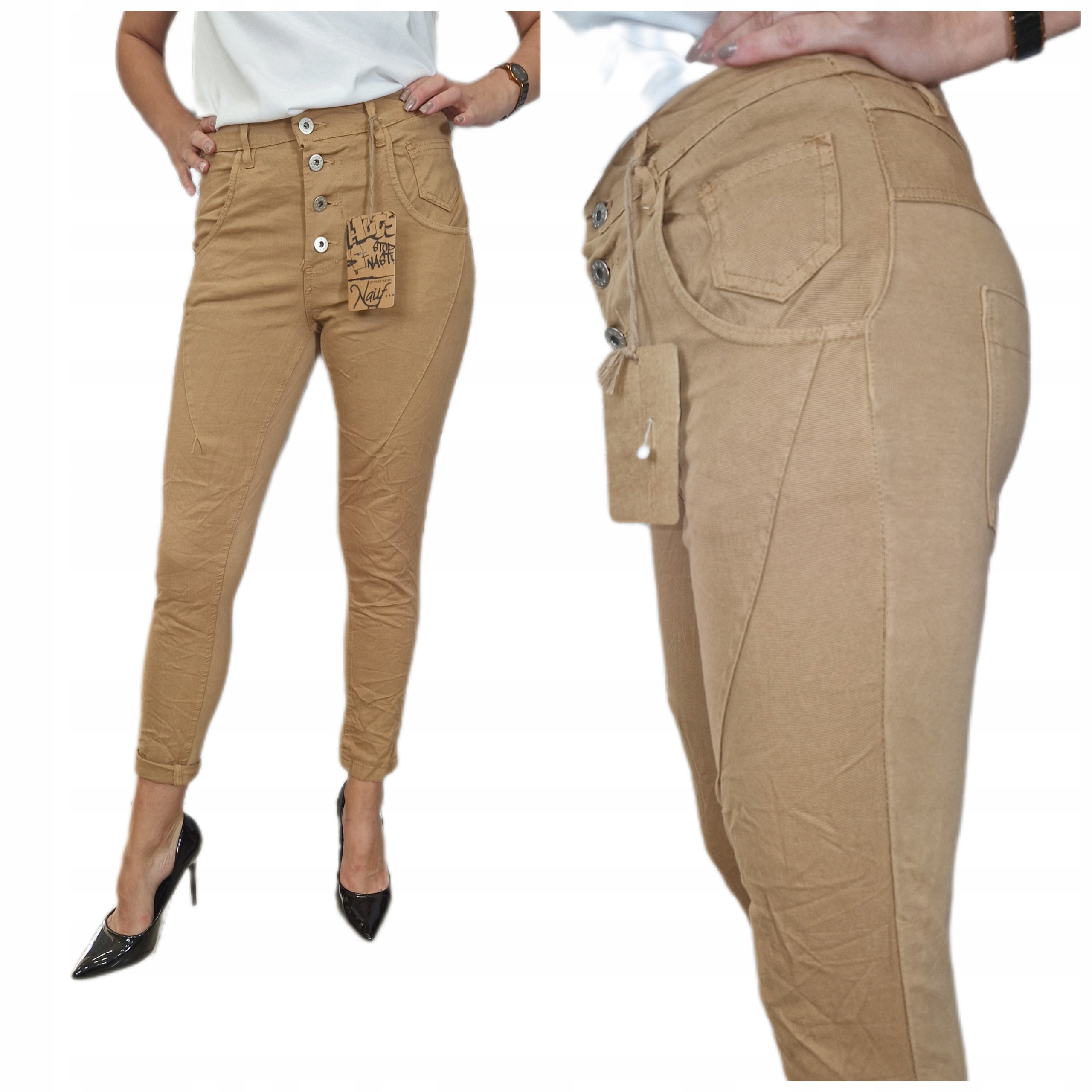 Dámské Bavlněné Zeštíhlující Kalhoty Béžové