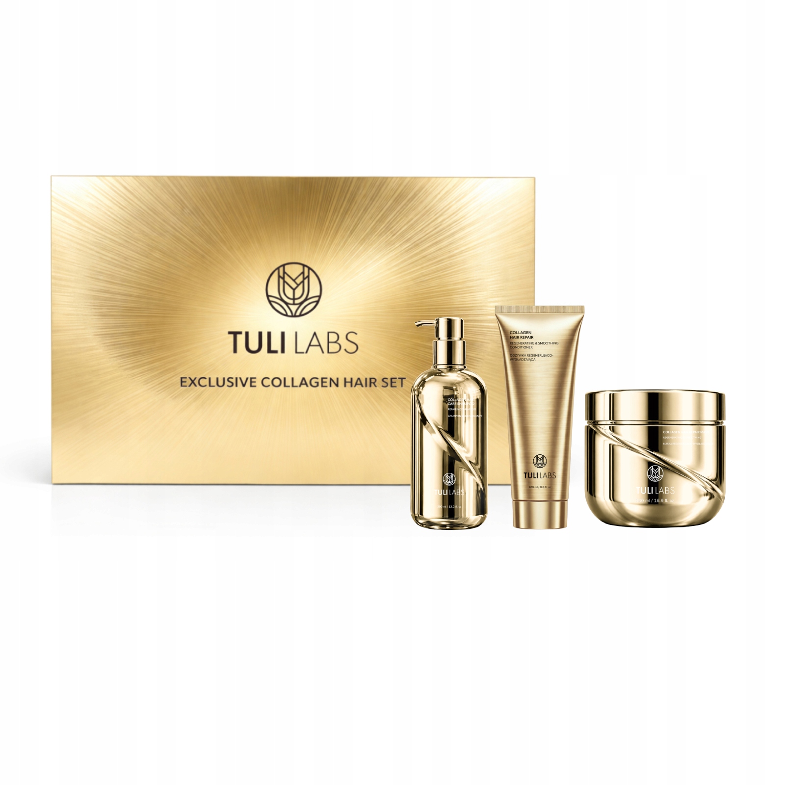 Tuli Labs Collagen Zestaw szampon odżywka maska do włosów kolagen Gold 3w1