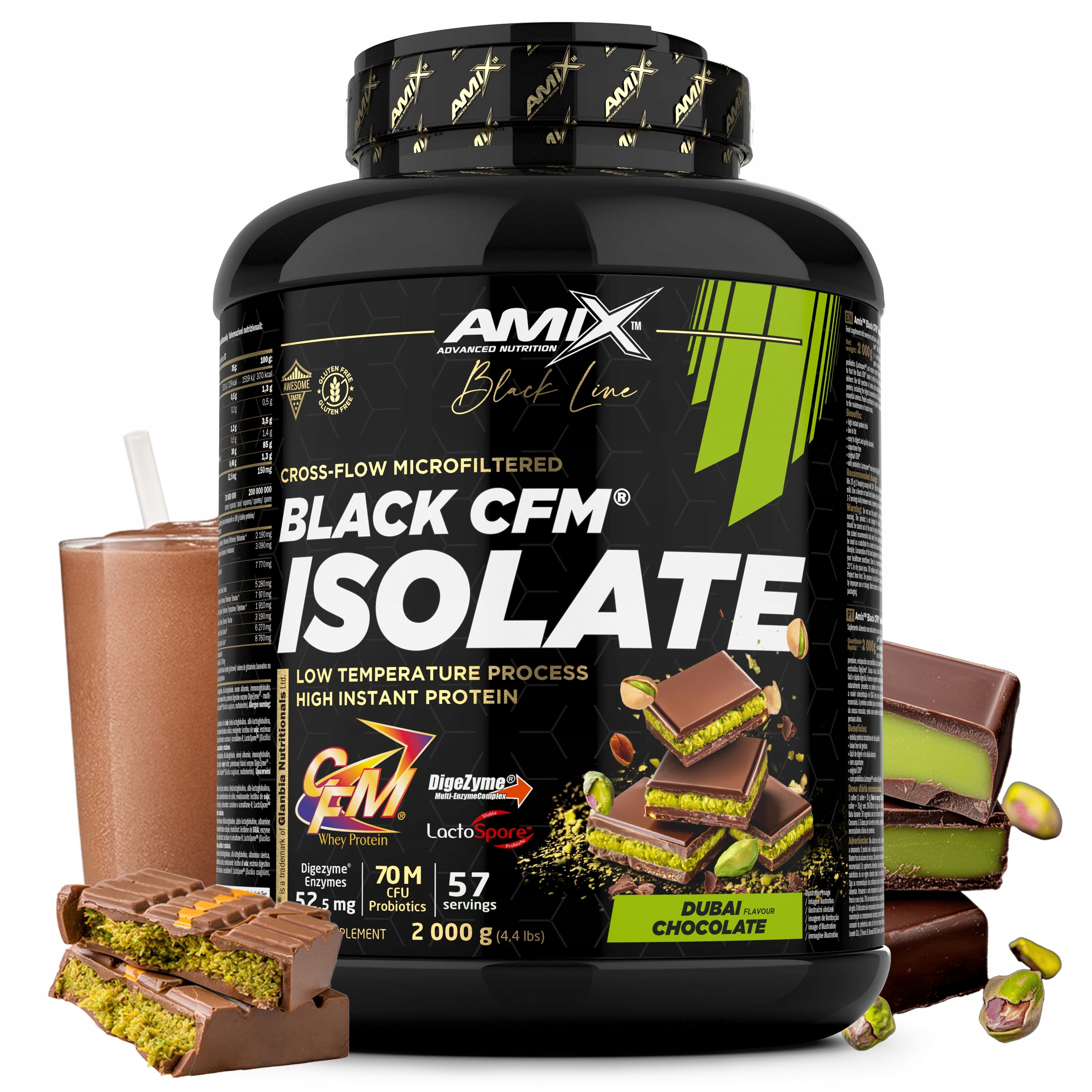 Proteinový izolát proteinu Cfm doplněk stravy 2 kg Dubajská Čokoláda keto 57
