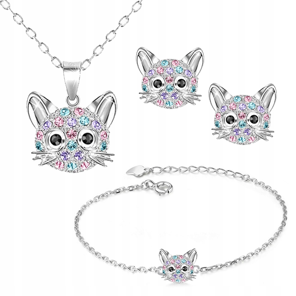 Sada stříbrných šperků pro děti, kočky, zirkon , stříbro 925