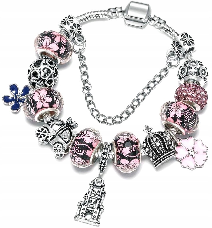 

Bransoletka modułowa Charms Beads Srebrna Kwiaty