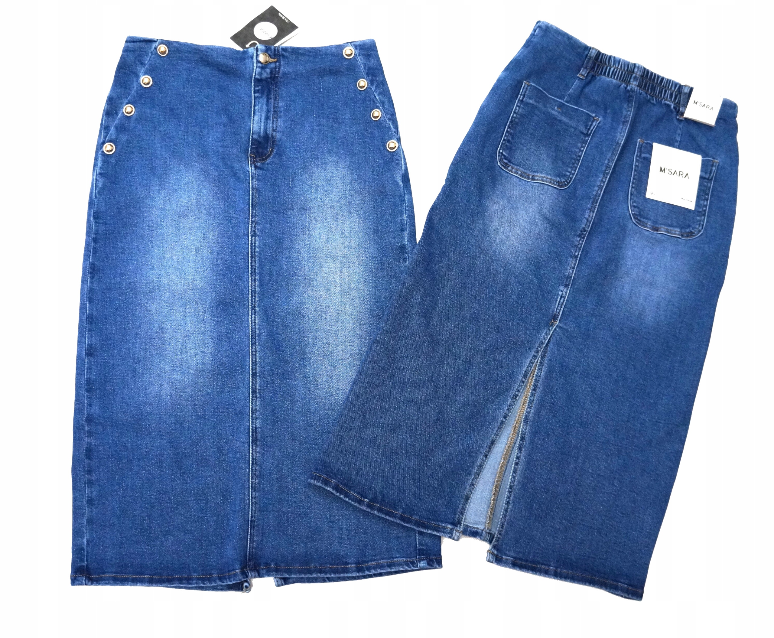 M.sara Spódnica Jeansowa Wyszczuplająca Denim Guziki Gumka MIDI 44 2XL