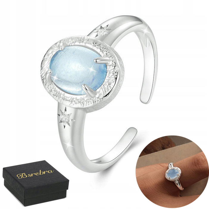 Prstýnek 925 Akvamarín Stříbrné prsteny Regulovatelné Stříbro