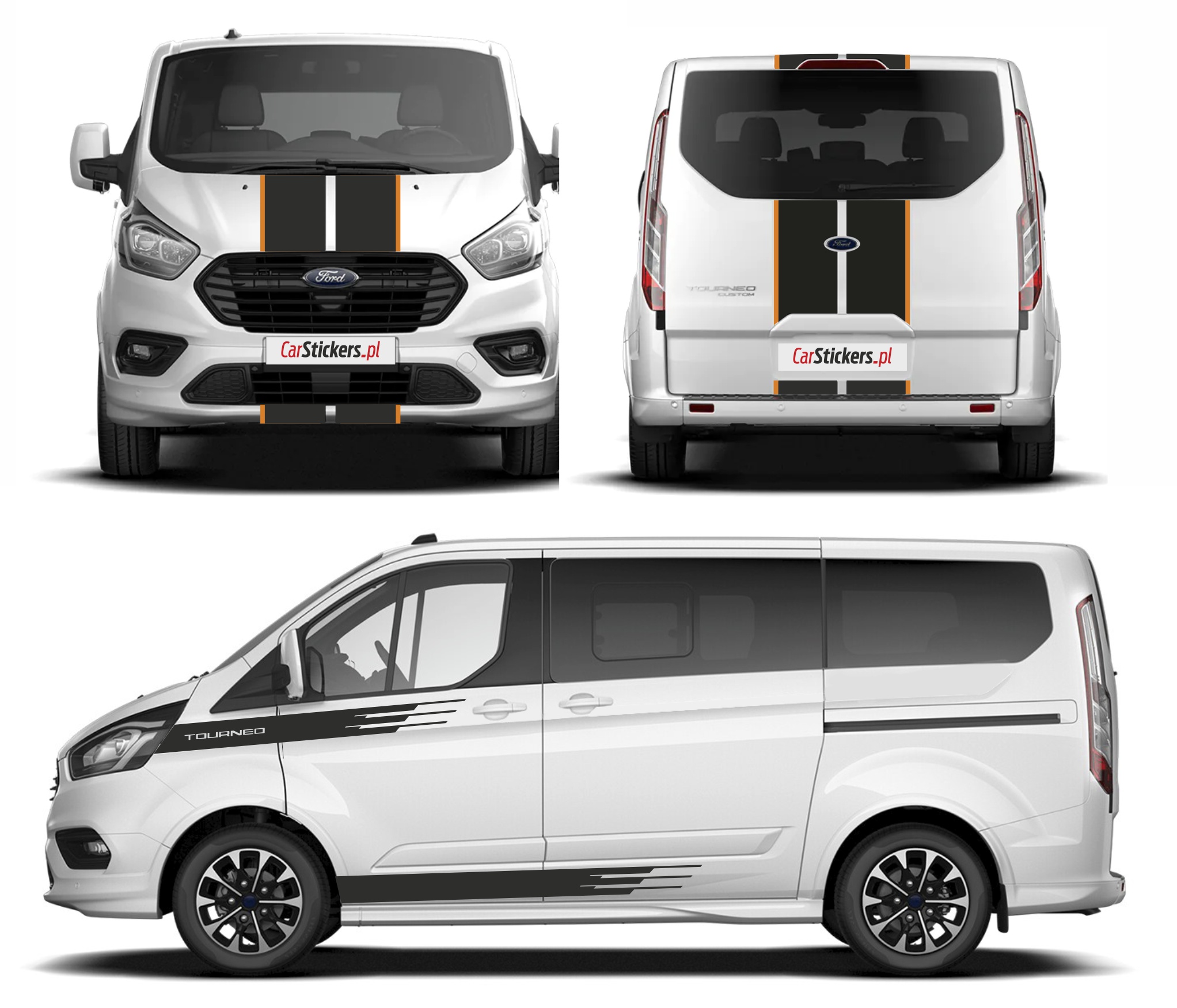 Samolepky na Ford Custom Tournero na bocích kapoty a zadních dveřích