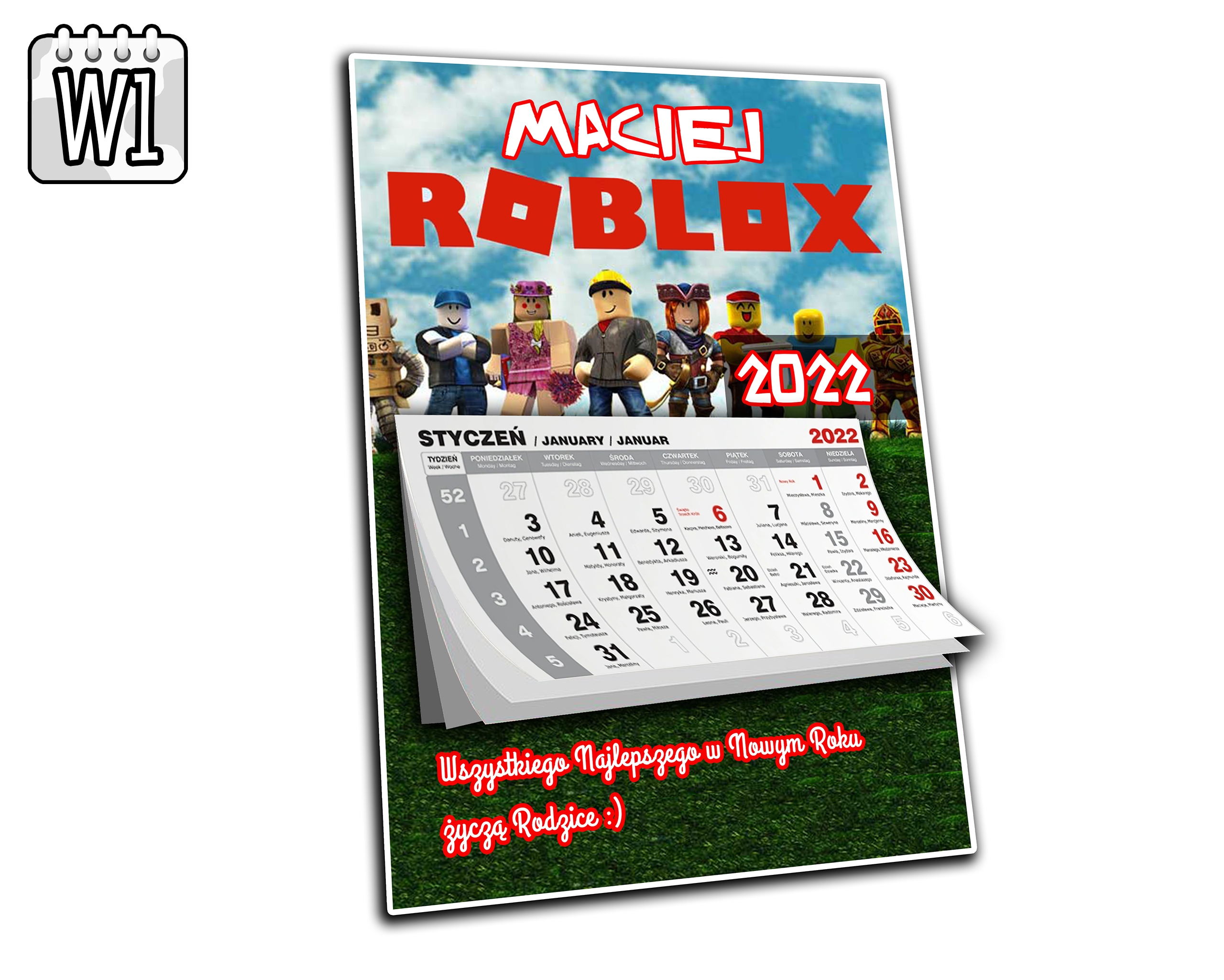 KALENDARZ A4 ROBLOX TWOJE IMIĘ + ŻYCZENIA ! Tematyka, motyw MINIONKI
