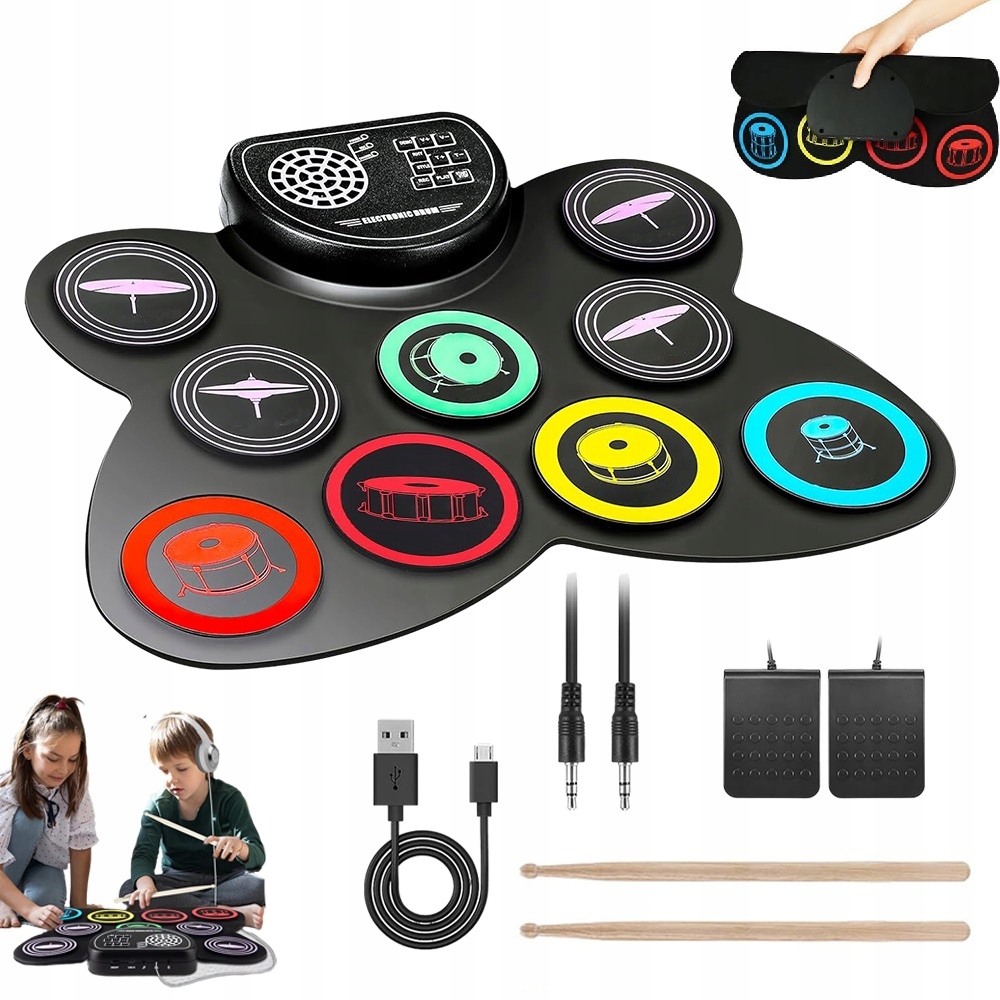 Přenosná Elektronická Bicí Souprava Skládacích Bicích Padů 9V1