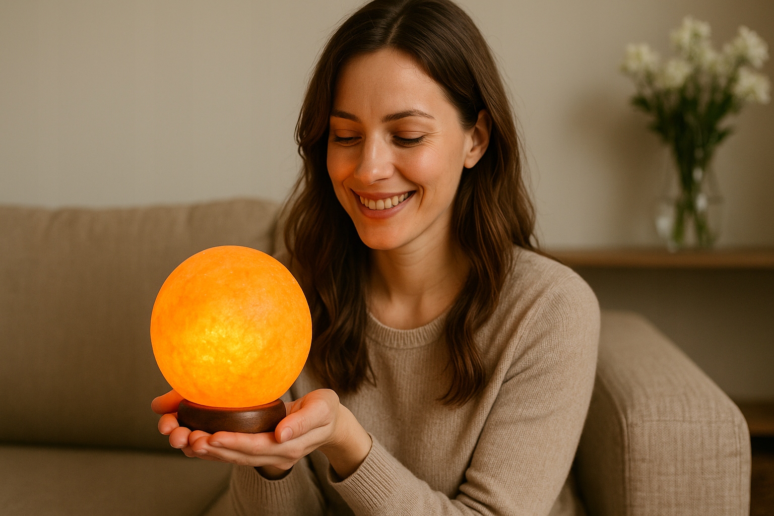 dárek pro maminku tatínka Solná lampička 3-4 kg kulatý ionizátor vzduchu Luna
