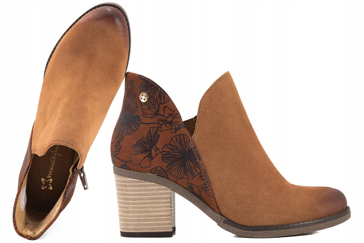 Maciejka 04492-46 Dámské Kotníkové Boty Na Podpatku Kozačky s červenými květy 41