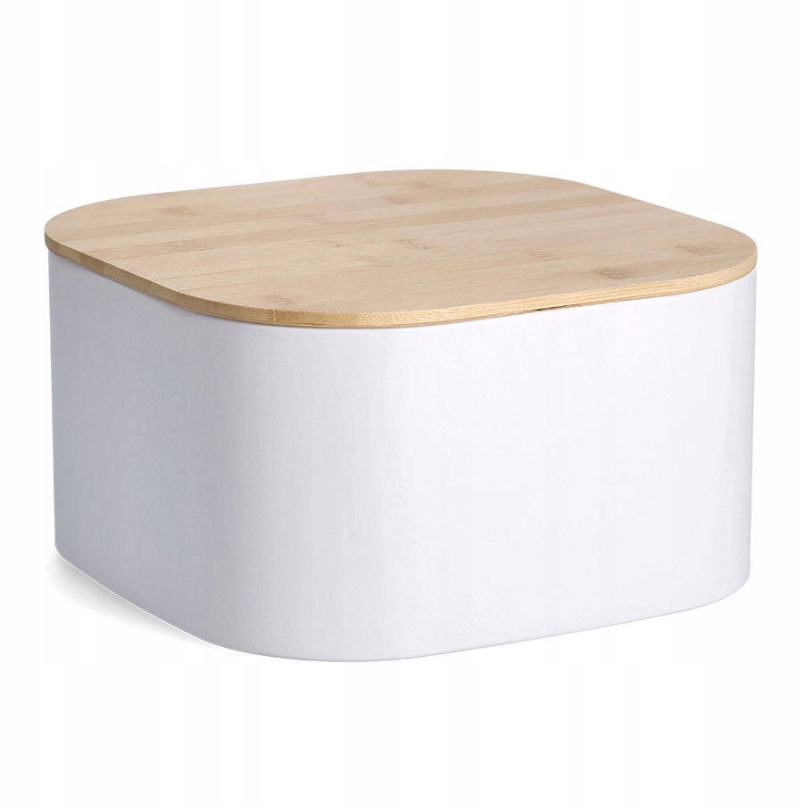 Kovový Chlebník s víkem a deskou Bílý 26,5 cm