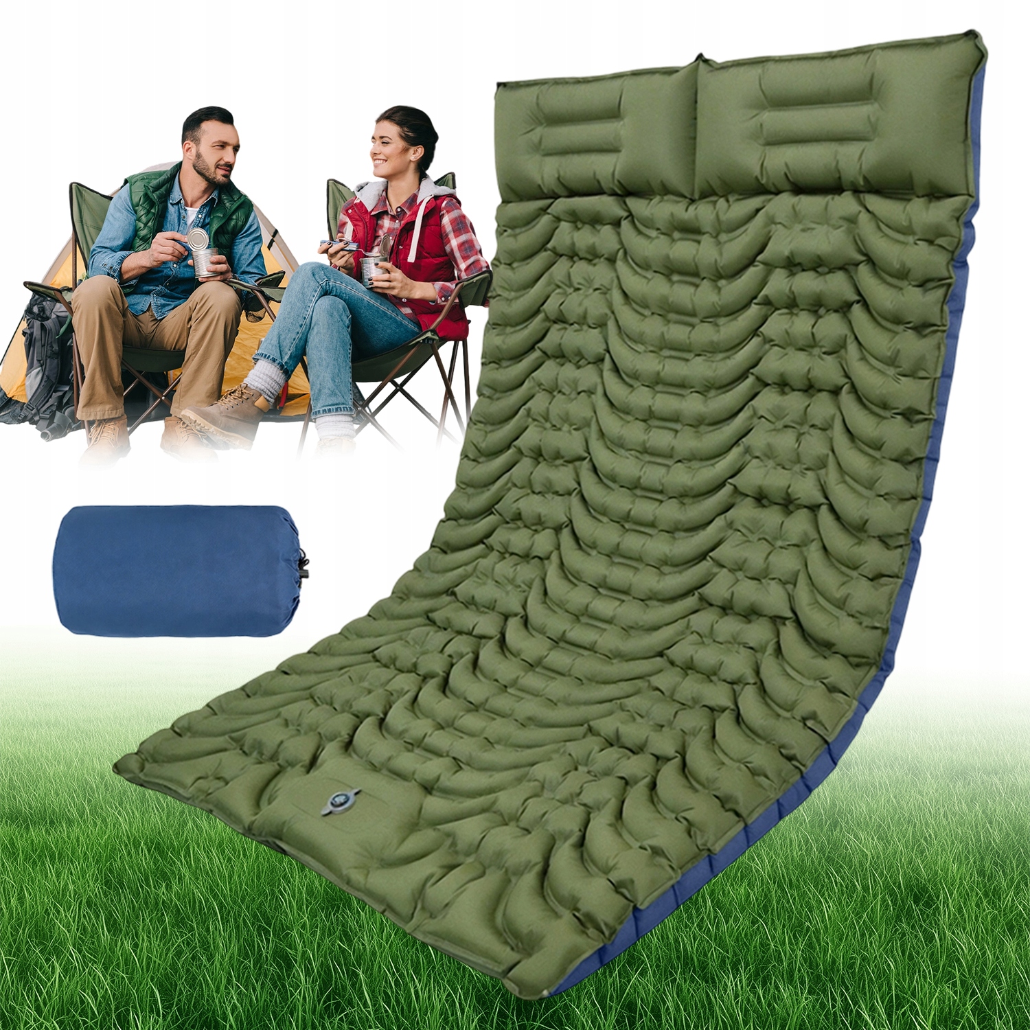 Dmuchany Materac Dwie Osoby Wbudowaną Pompką Trekkingowy Turystyczny