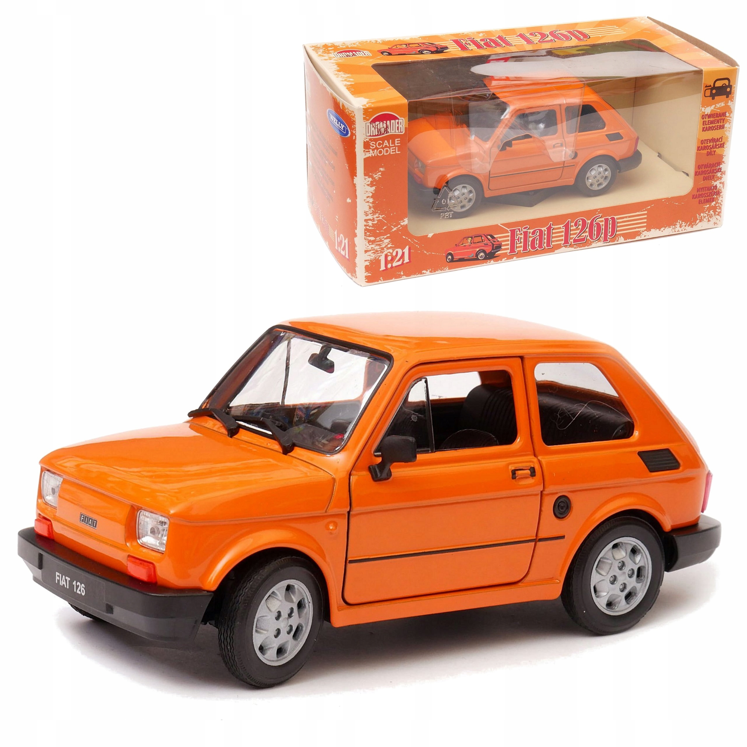 Fiat 126P Batole Prl Auto v měřítku 1:21 oranžové Welly