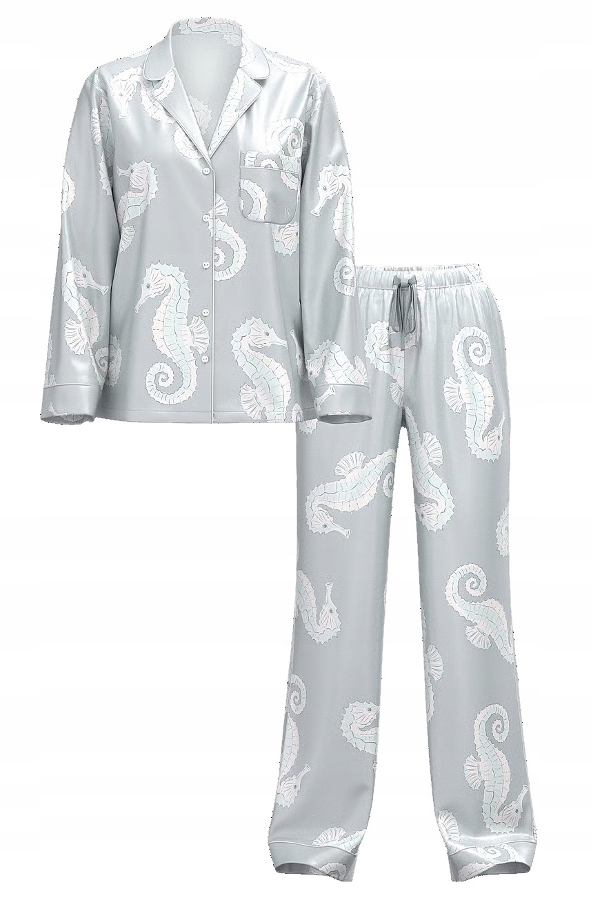 Dlouhé saténové pyžamo Victoria's Secret Mořské koníky Xs (s) Short