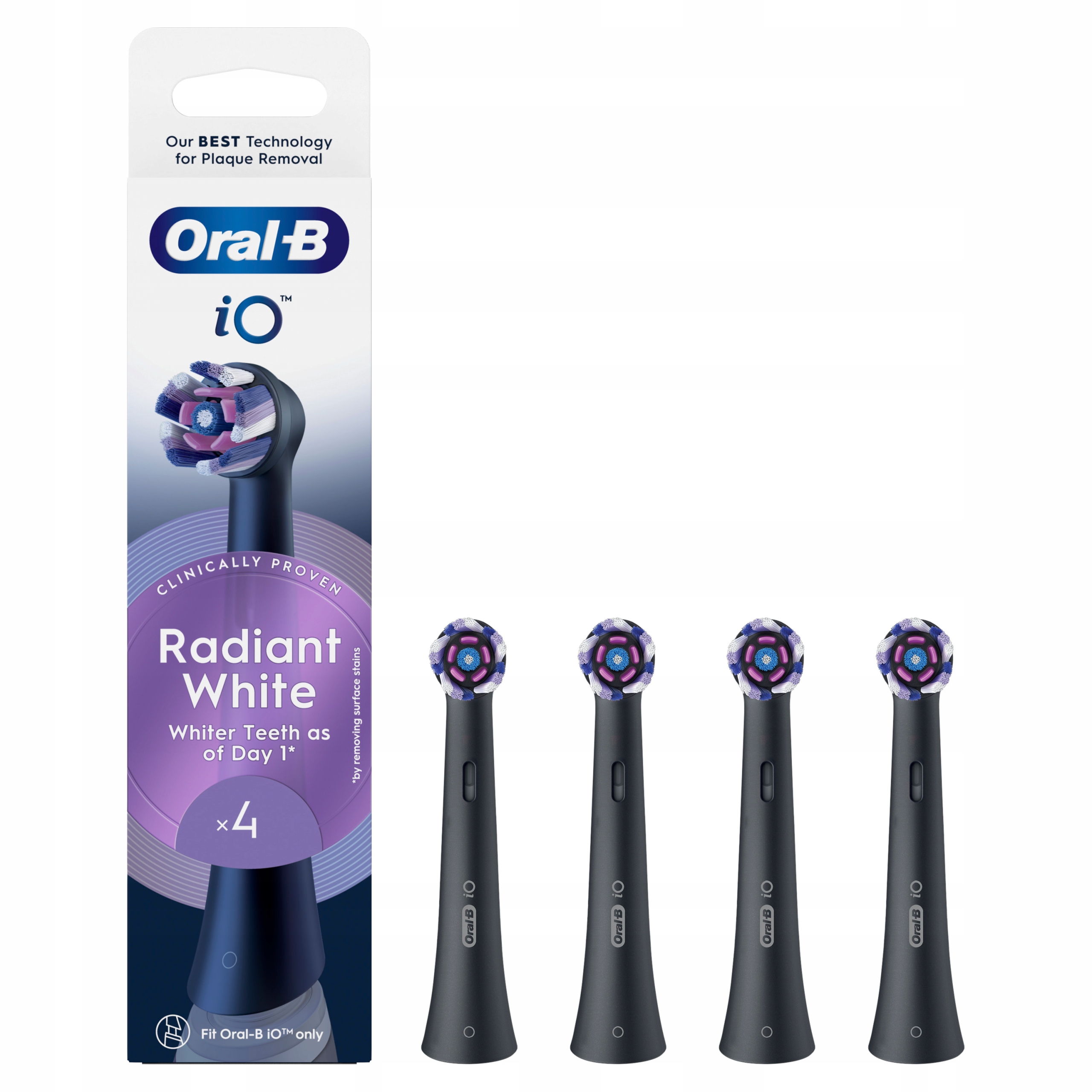 Oral-B iO Radiant White Black Końcówki do szczoteczki elektrycznej 4 sztuki