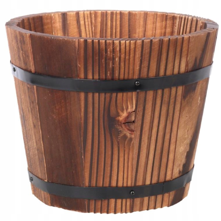 DONICA DREWNIANA Z METALOWYMI OBRĘCZAMI 13X11X10 CM