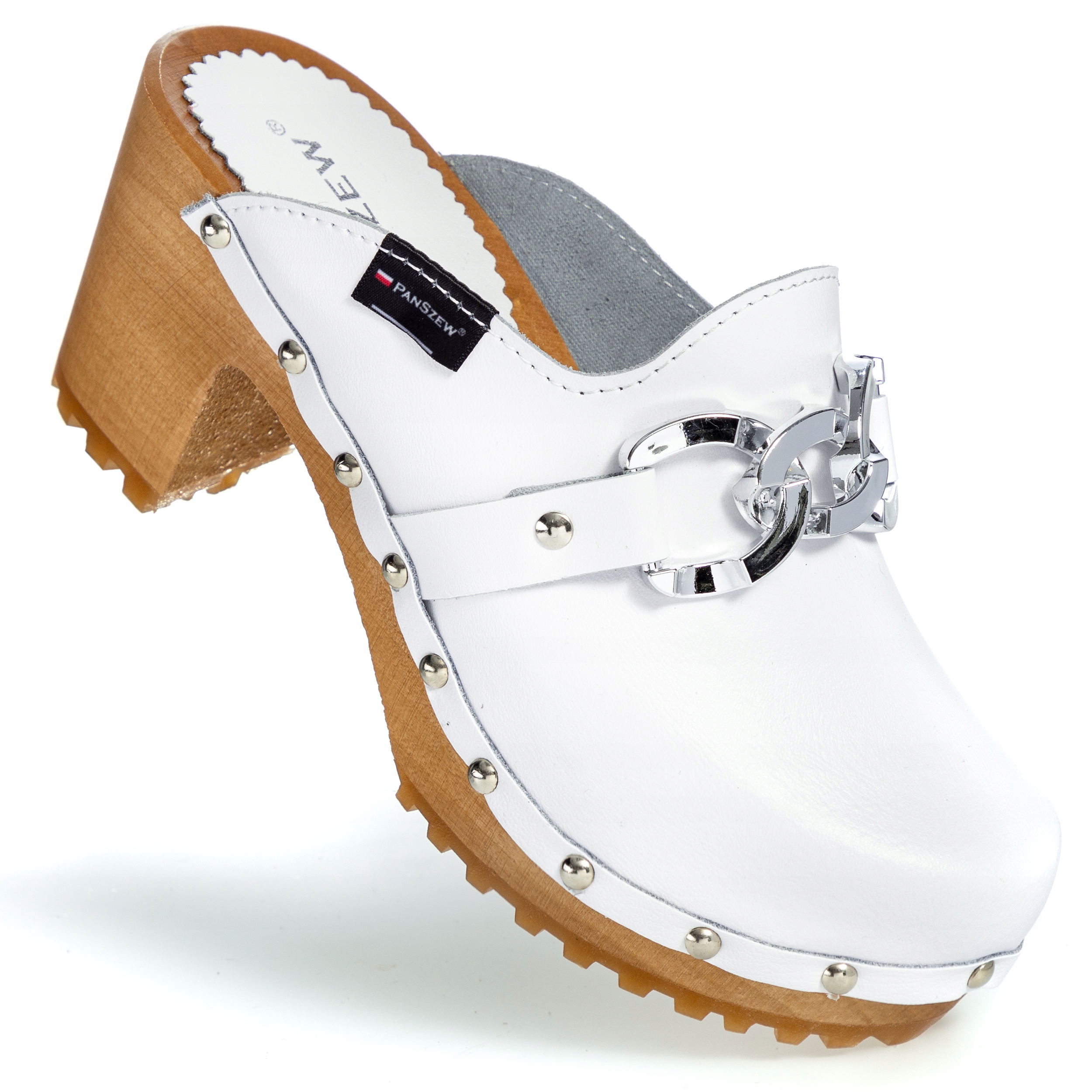 Dámské kožené dřeváky Polské Módní chodítka s řetězem 35-41 PanSzew