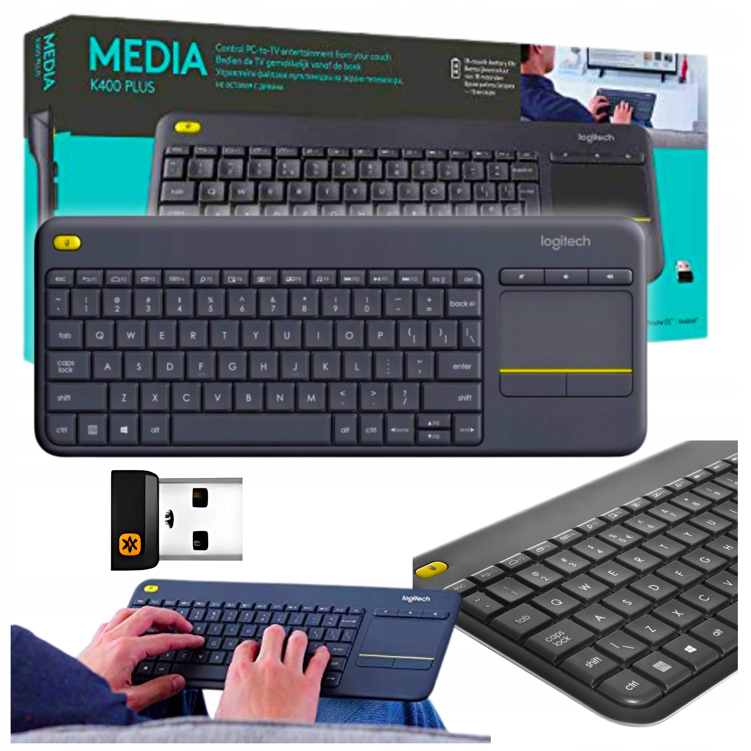 KLAWIATURA LOGITECH PLUS WIRELESS TOUCHPAD SMART TV PC ANDROID LAPTOP ...