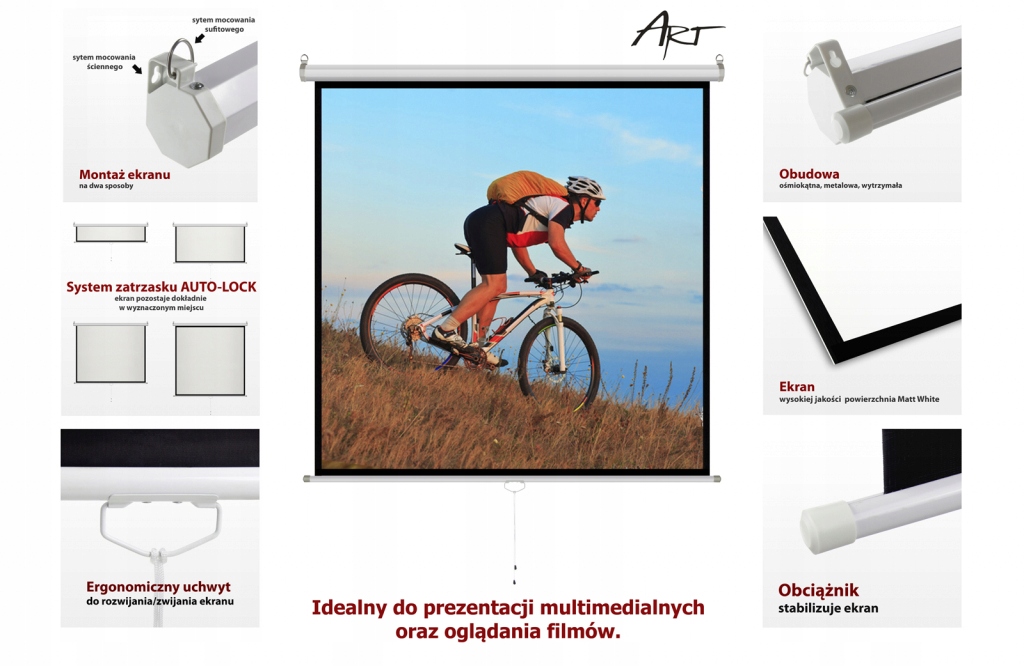 EKRAN RĘCZNY PÓŁAUTOMAT 4:3 150" 305x229cm MS-150 4:3 ART Kod producenta ER M150 4:3