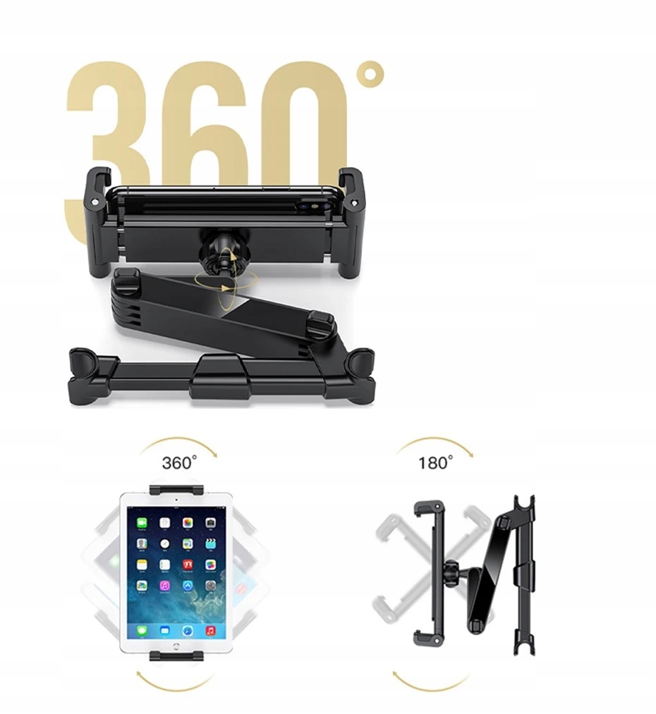 REGULOWANY UCHWYT SAMOCHODOWY NA TABLET TELEFON ZAGŁÓWEK SIEDZENIE DO AUTA Marka DKM