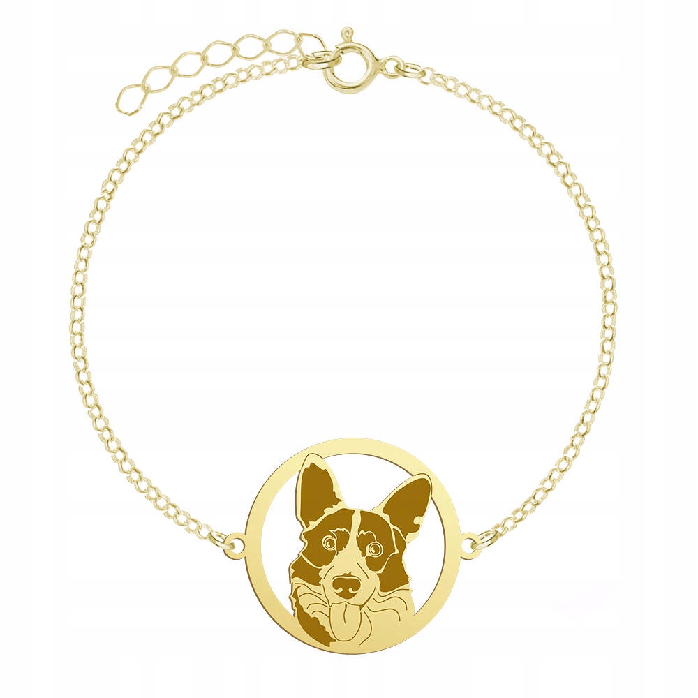 Zlatý náramek s psem Welsh Corgi Cardigan 925 Dárek Gravírování Bonus