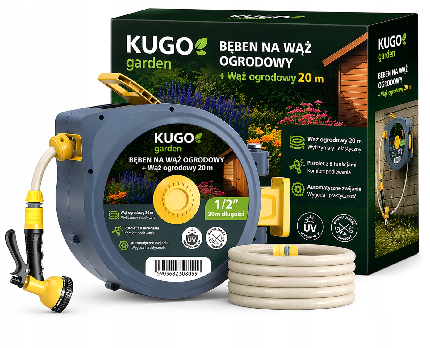 Hadice Navíjecí Na Bubnu 20m 2 m 1/2" Automatický Naviják Stříkací Pistole 8F