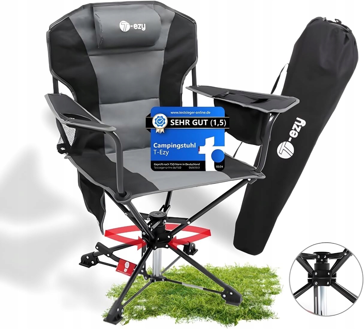 Fotel Krzesło Wędkarskie Kempingowe 150kg Składane Obrotowe Poduszka Uchwyt