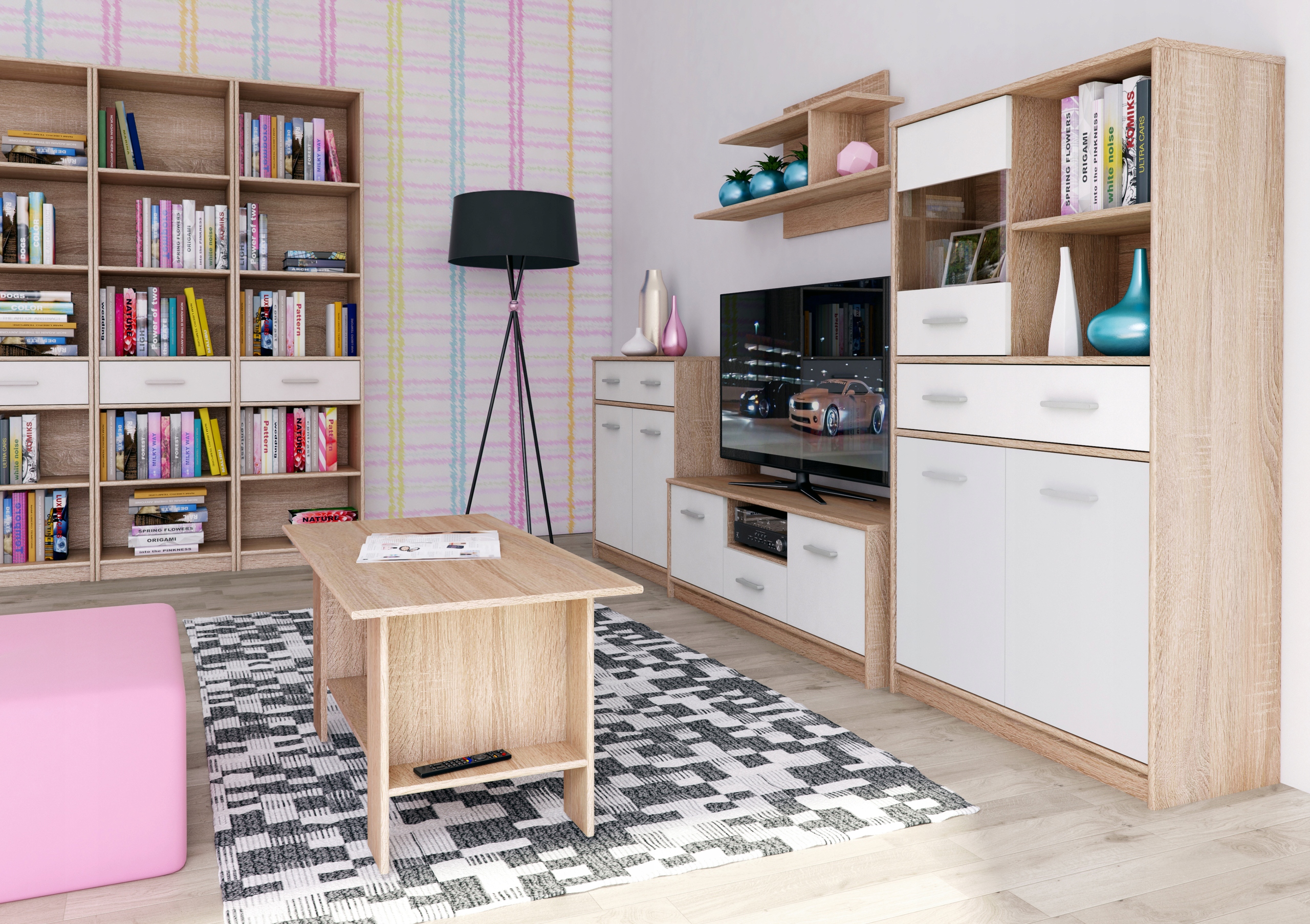 TIPS BIURKO 1s, DĄB SONOMA + BIAŁY - NOWOCZESNE ! Marka inna