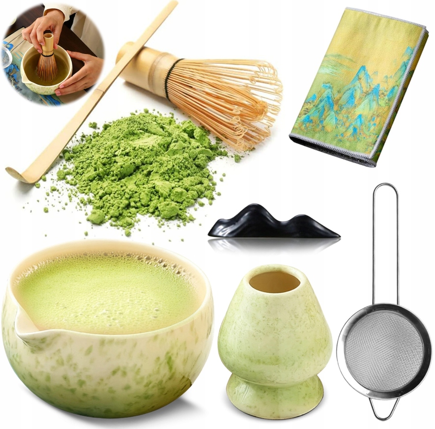 Levně Sada Na Matchu 7V1 Keramická Bambusová Miska Chasen Dárek