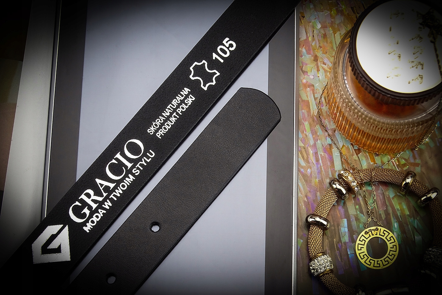 Pasek czarny srebrna klamra gracio skórzany 105cm Rodzaj klamry klasyczna