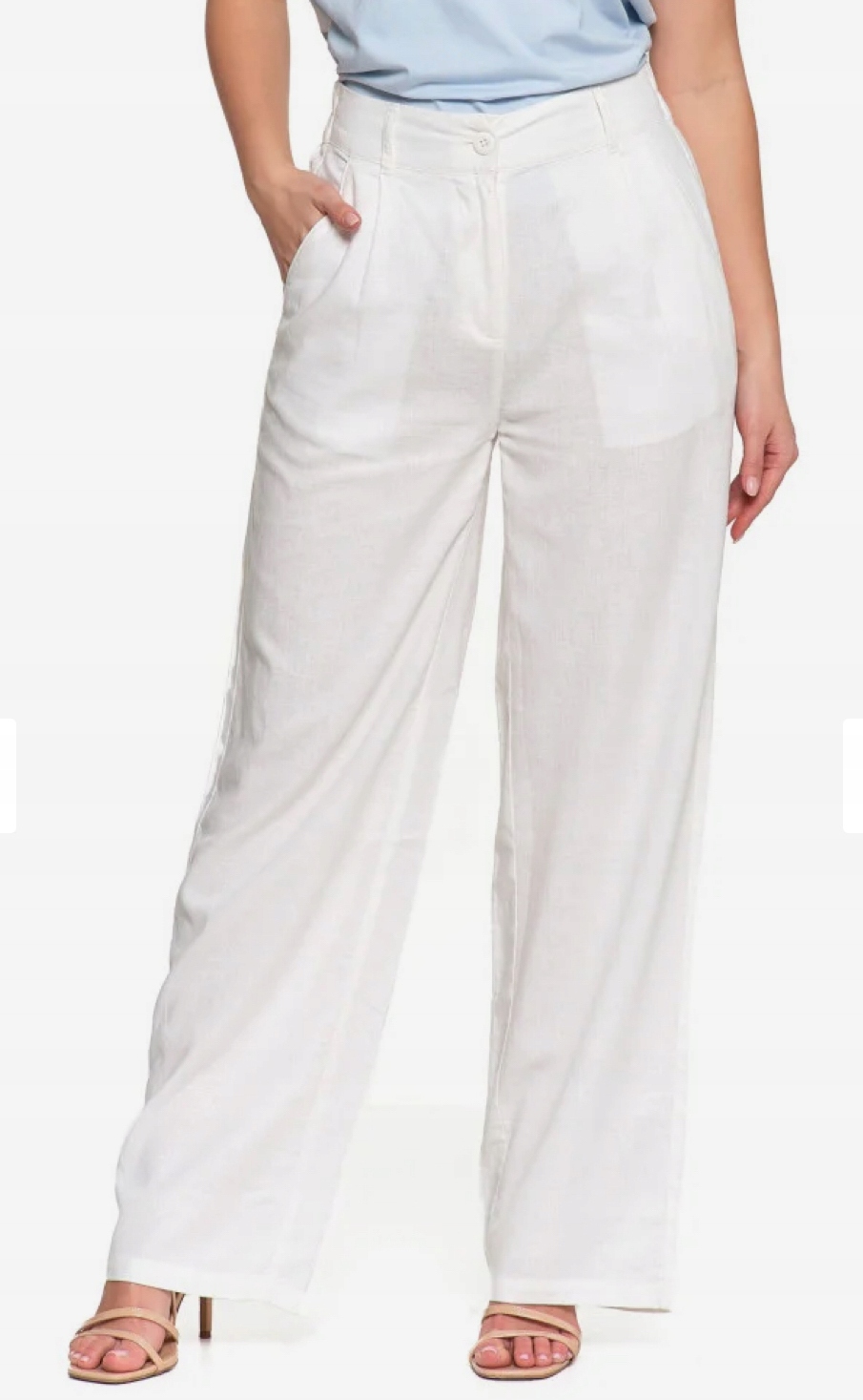 Moraj spodnie damskie lniane len białe L