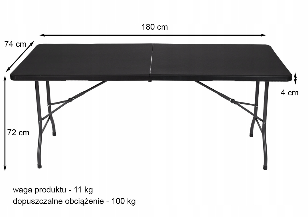 STÓŁ SKŁADANY 180 cm x 74 cm DUŻY cateringowy CZARNY BLAT ogrodowy Producent Lazur