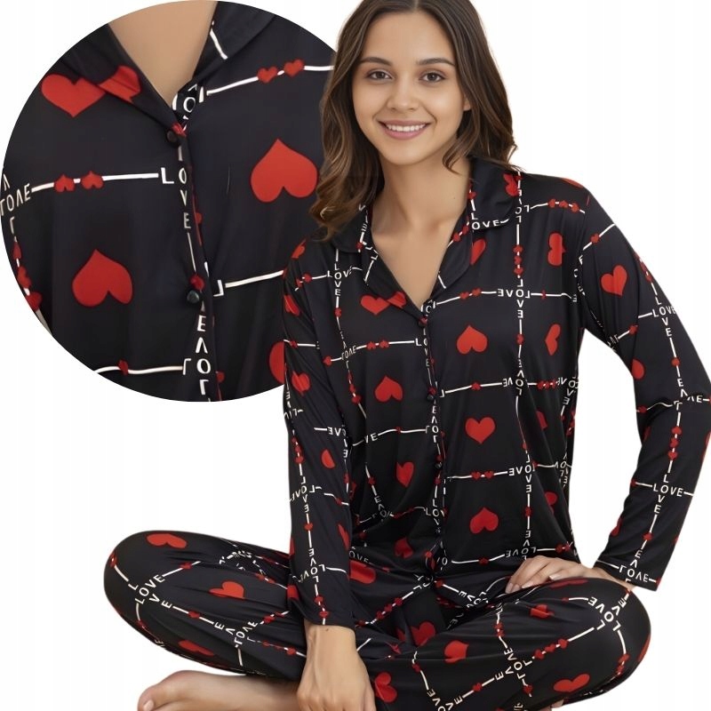 Piżama Dwuczęściowa Damska Rozpinana Długi Rękaw Spodnie Bawełna Gudziki