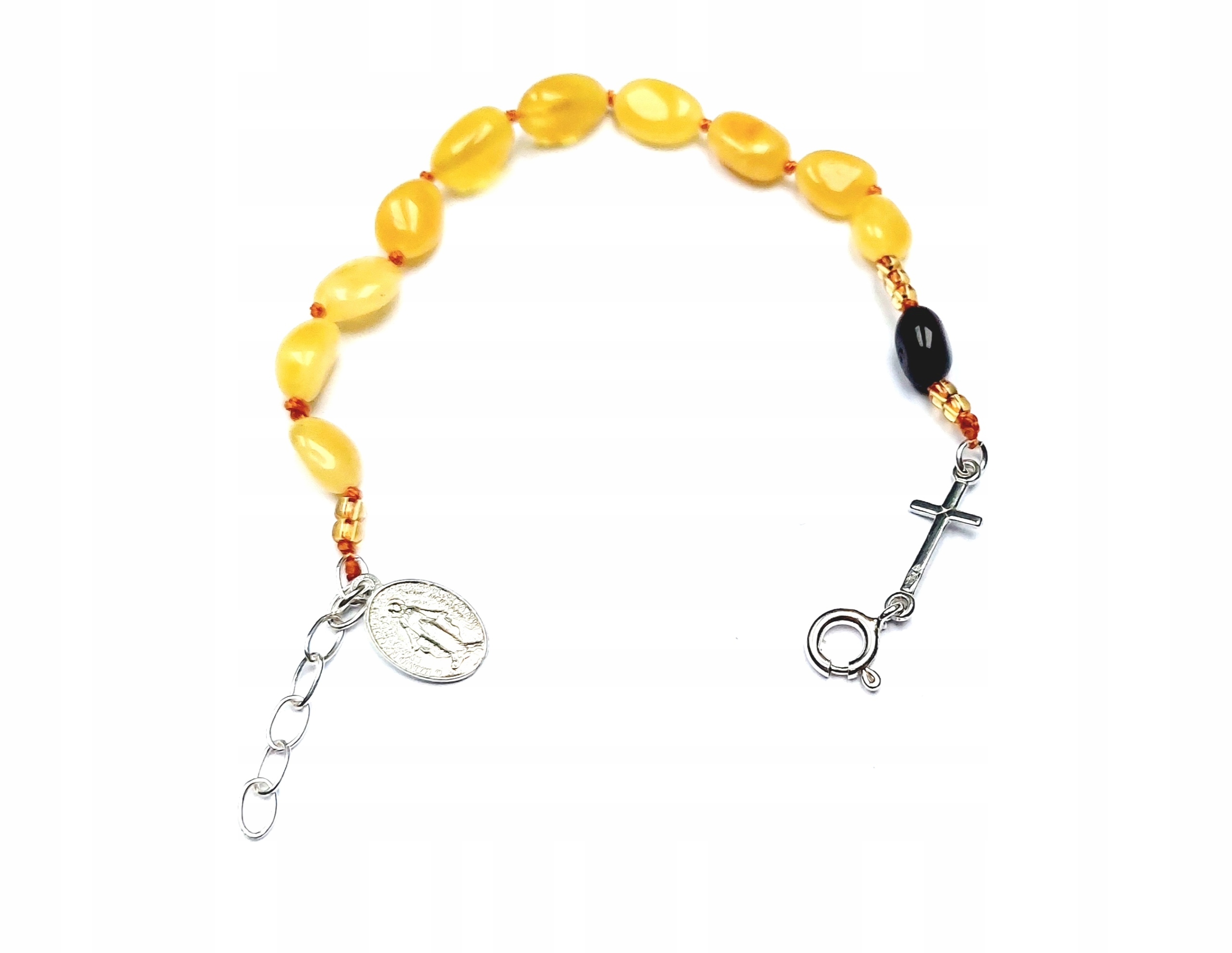 Růženec Stříbrný Jantar Desátý S Jantarem Certifikát Stříbro 925