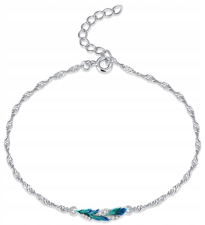 Srebrna bransoletka damska piórko celebrytka bransoletka srebro próba 925