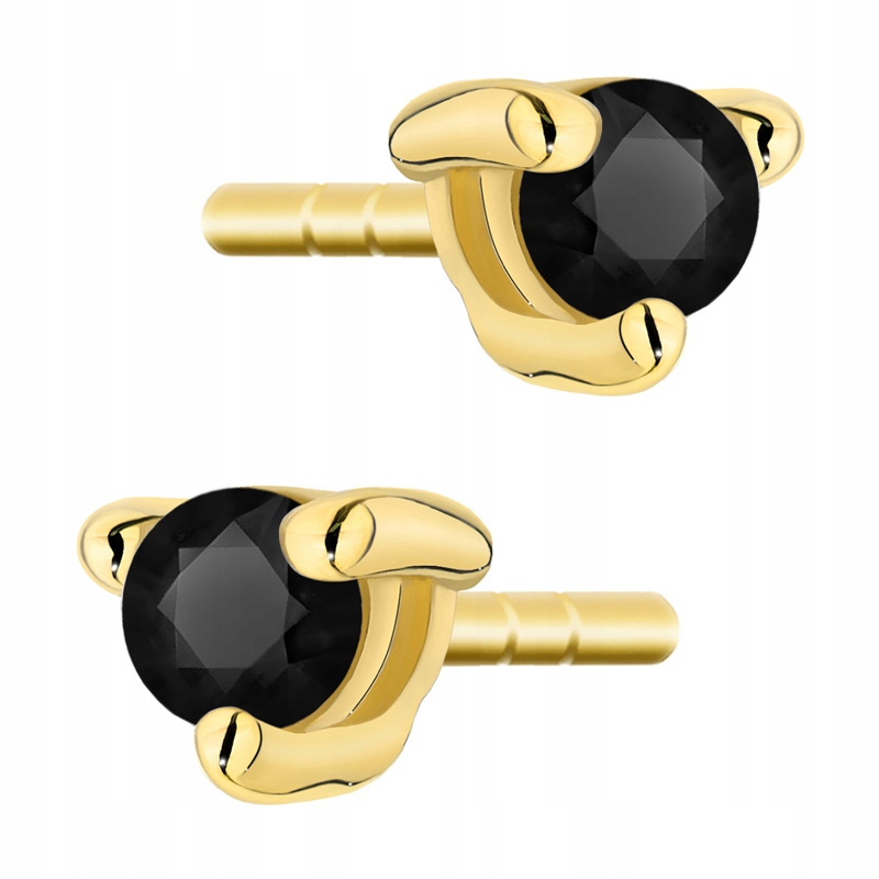 Zlaté Náušnice 585 s Černými Brilianty 0,08 ct