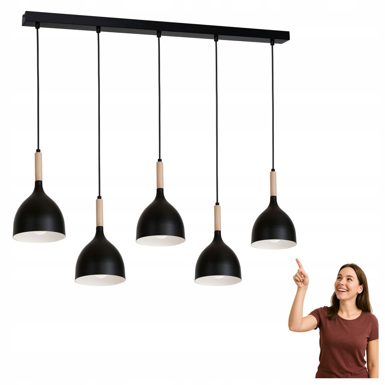 Čierna 5-bodová závesná lampa na lište Noak Wood 1877 Luminex