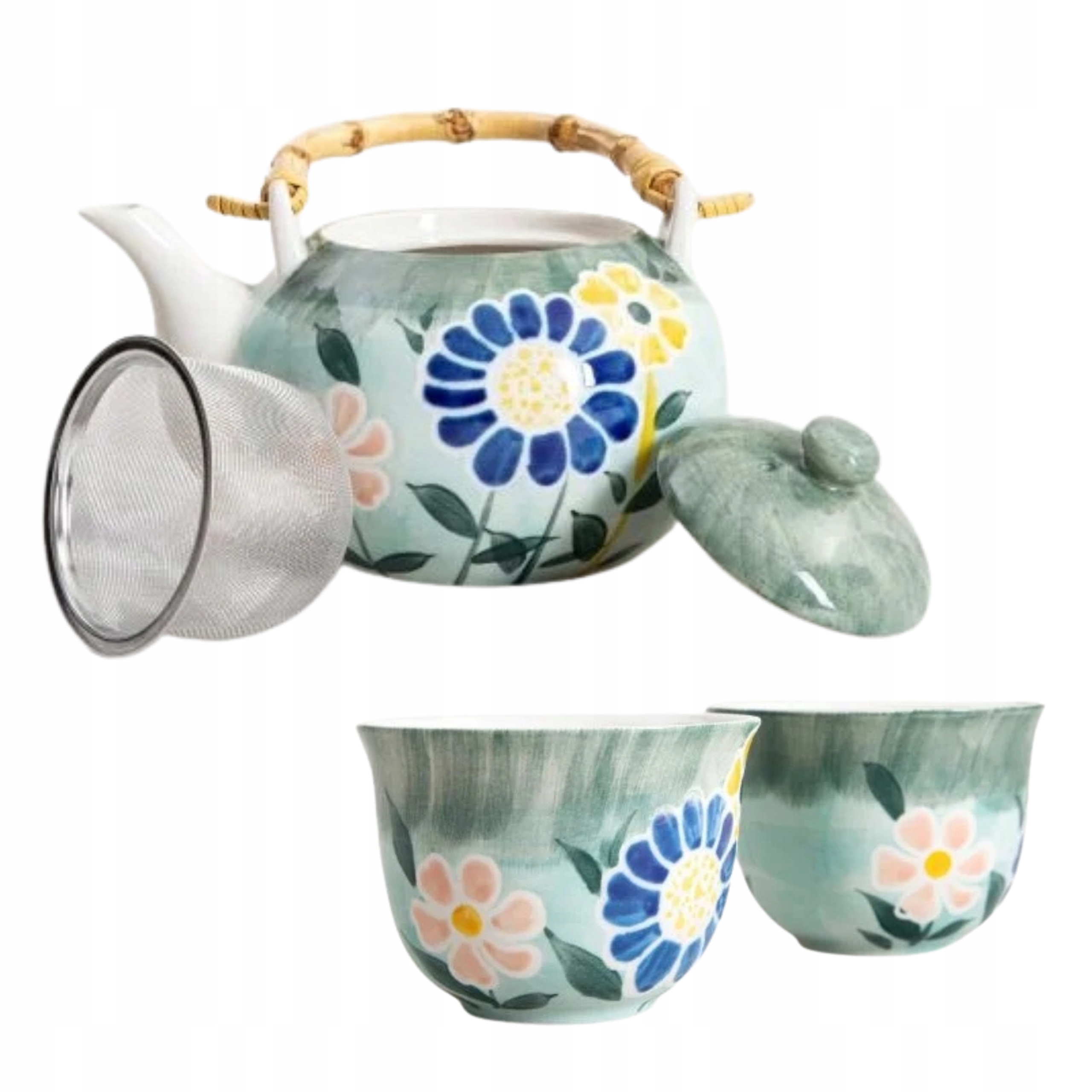 Sada na čaj Limite zelená s květinami 3 ks Homla