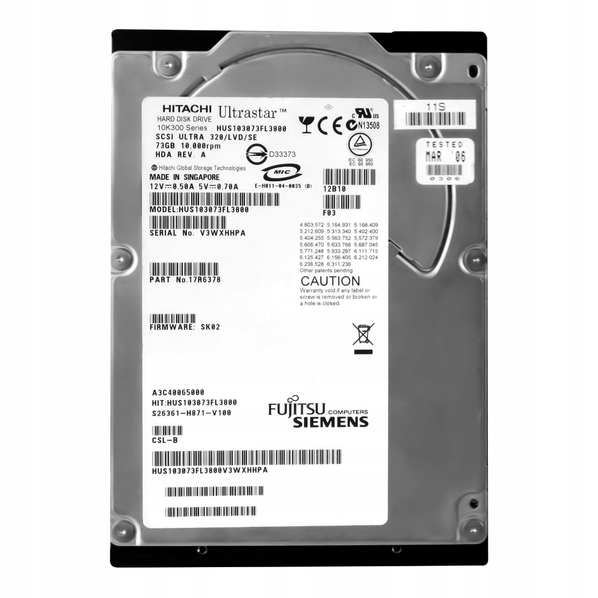 Fujitsu A3C40065000 73GB 10K 8MB Scsi U320 3.5'' HUS103073FL3800