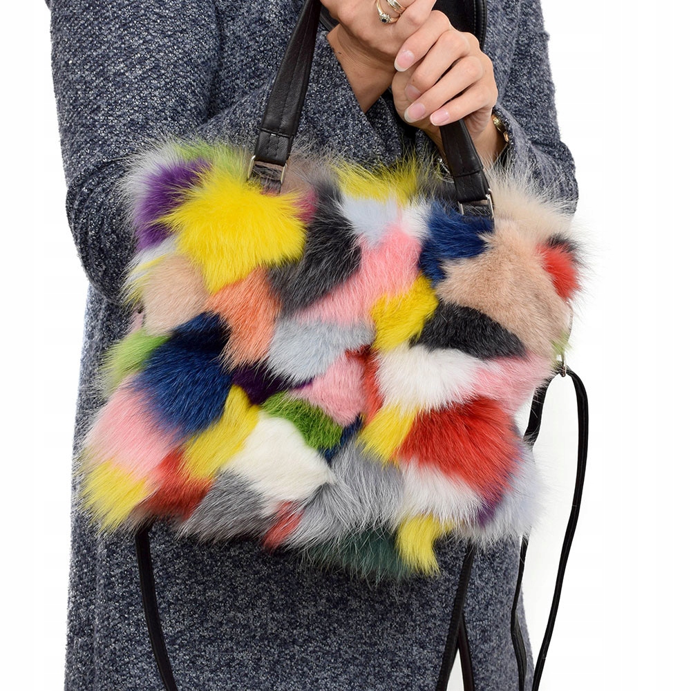 Kolorowa torebka typu kuferek z futra lisa Cechy dodatkowe brak