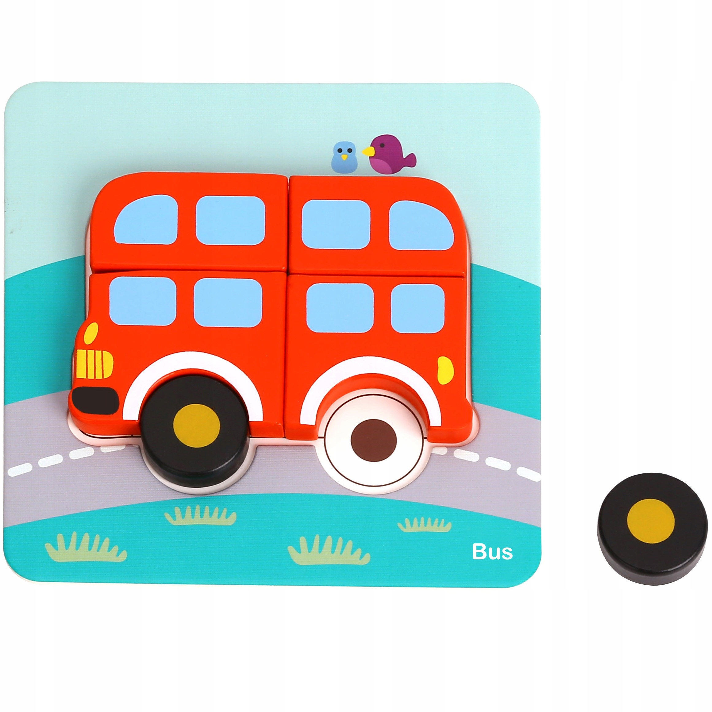 UKŁADANKA DREWNIANA PUZZLE KLOCKI POJAZDY MONTESSORI ZESTAW WOOPIE GREEN Materiał drewno