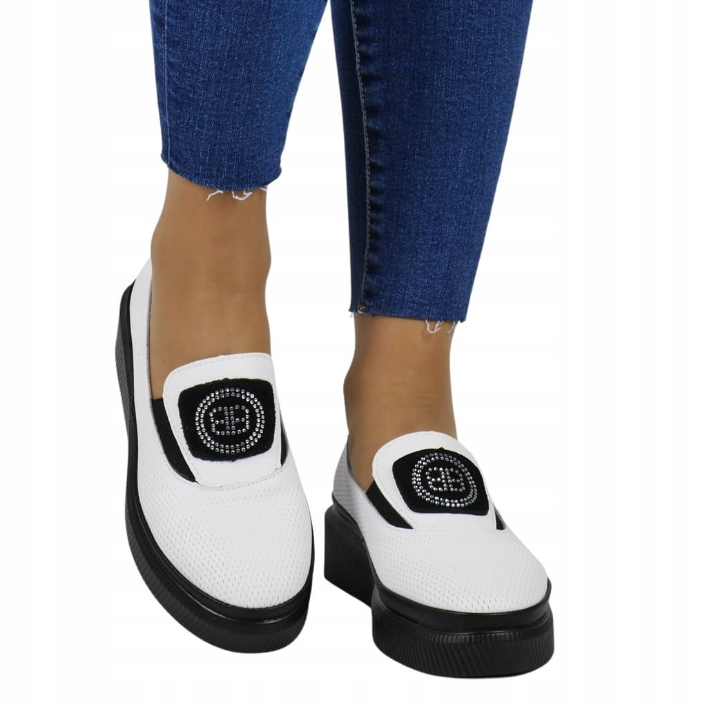 DAMSKIE SKÓRZANE PÓŁBUTY NA KOTURNIE PLATFORMIE BIAŁE