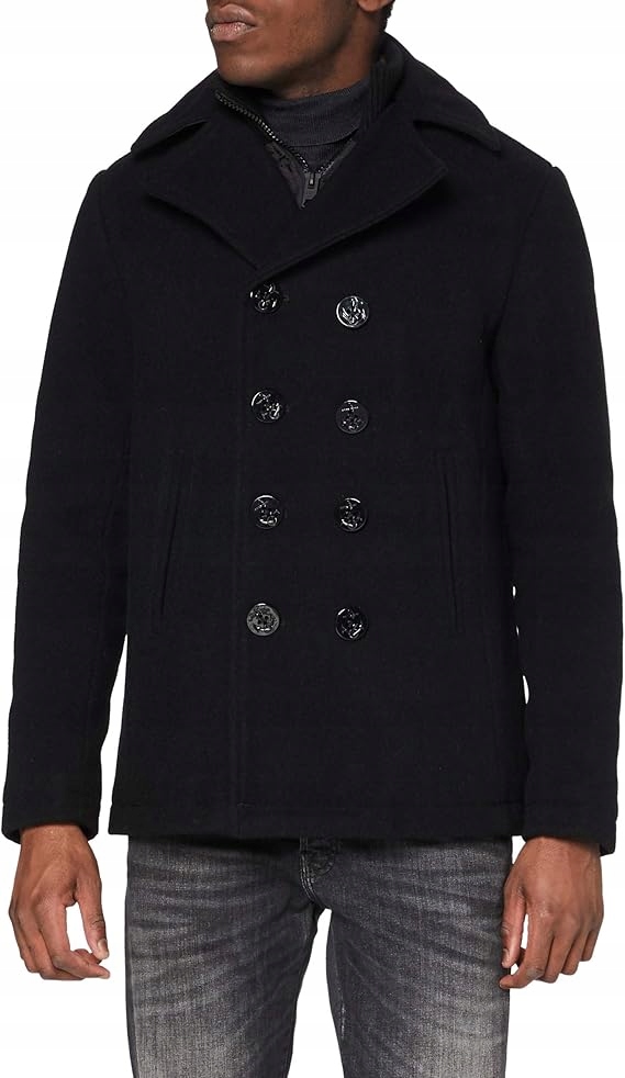 Schott Vlněný Kabát Černý, Krátký, Obklopující Teplem XXL 6BB