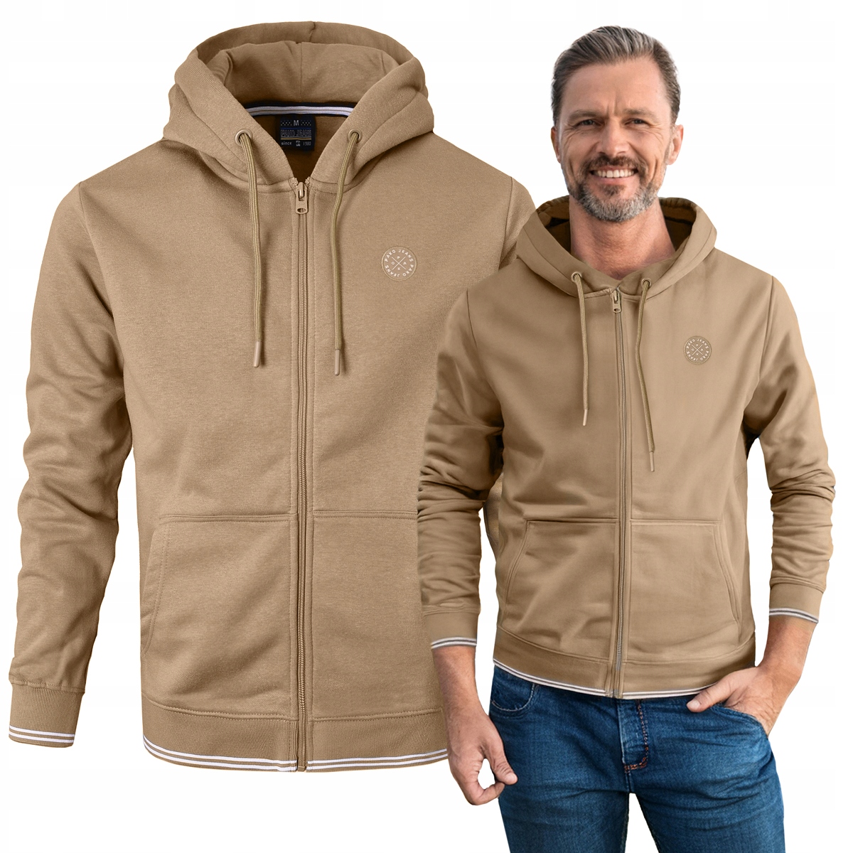 Sportovní pánská mikina na zip s kapucí Zateplená Béžová L Pako Jeans