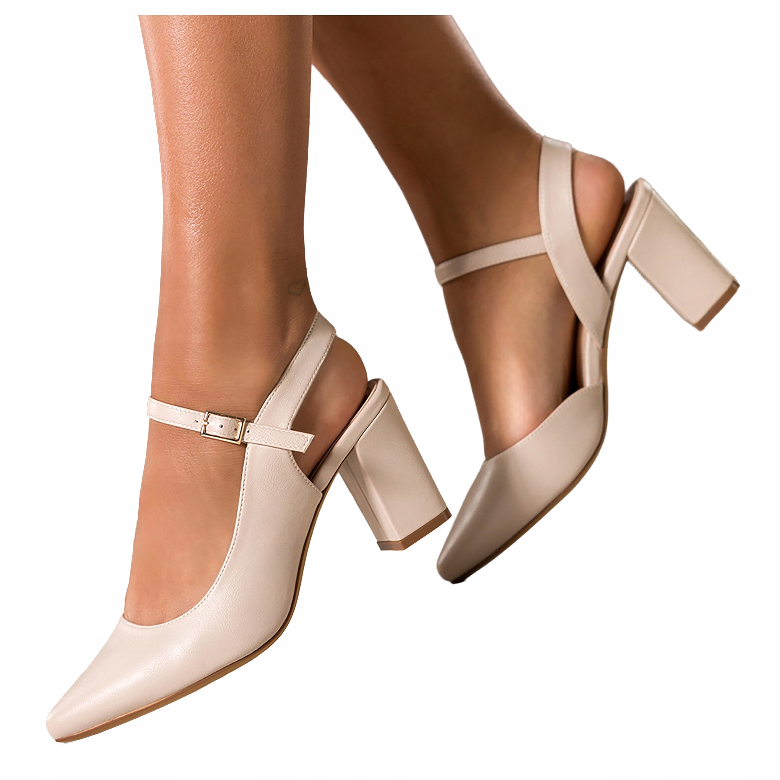 Béžové Lodičky Dámské Módní Odhalená Pata Kožená Vložka Na Podpatku vel. 38