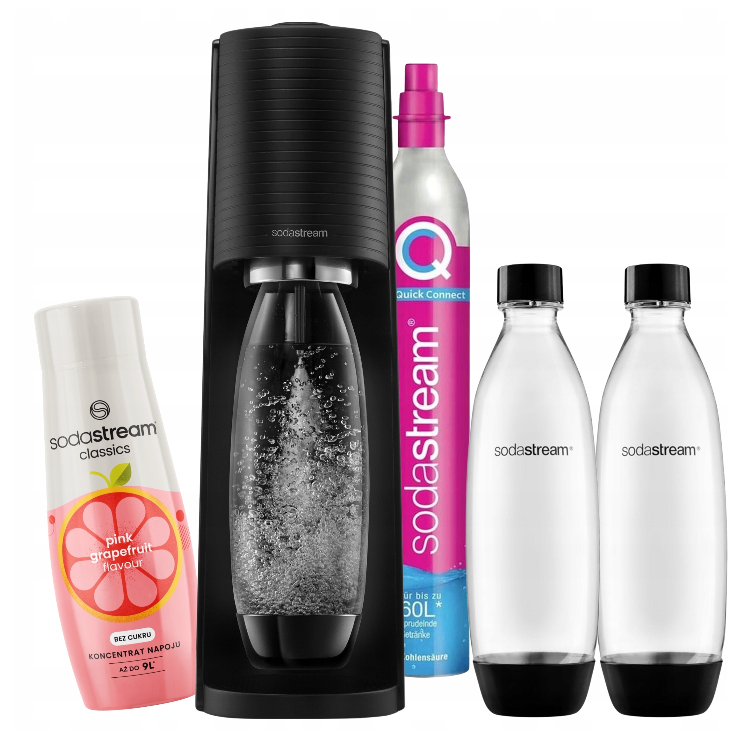 Výrobník Sody SodaStream Terra Černý na vodu 2 lahve 1 l Grapefruitový sirup