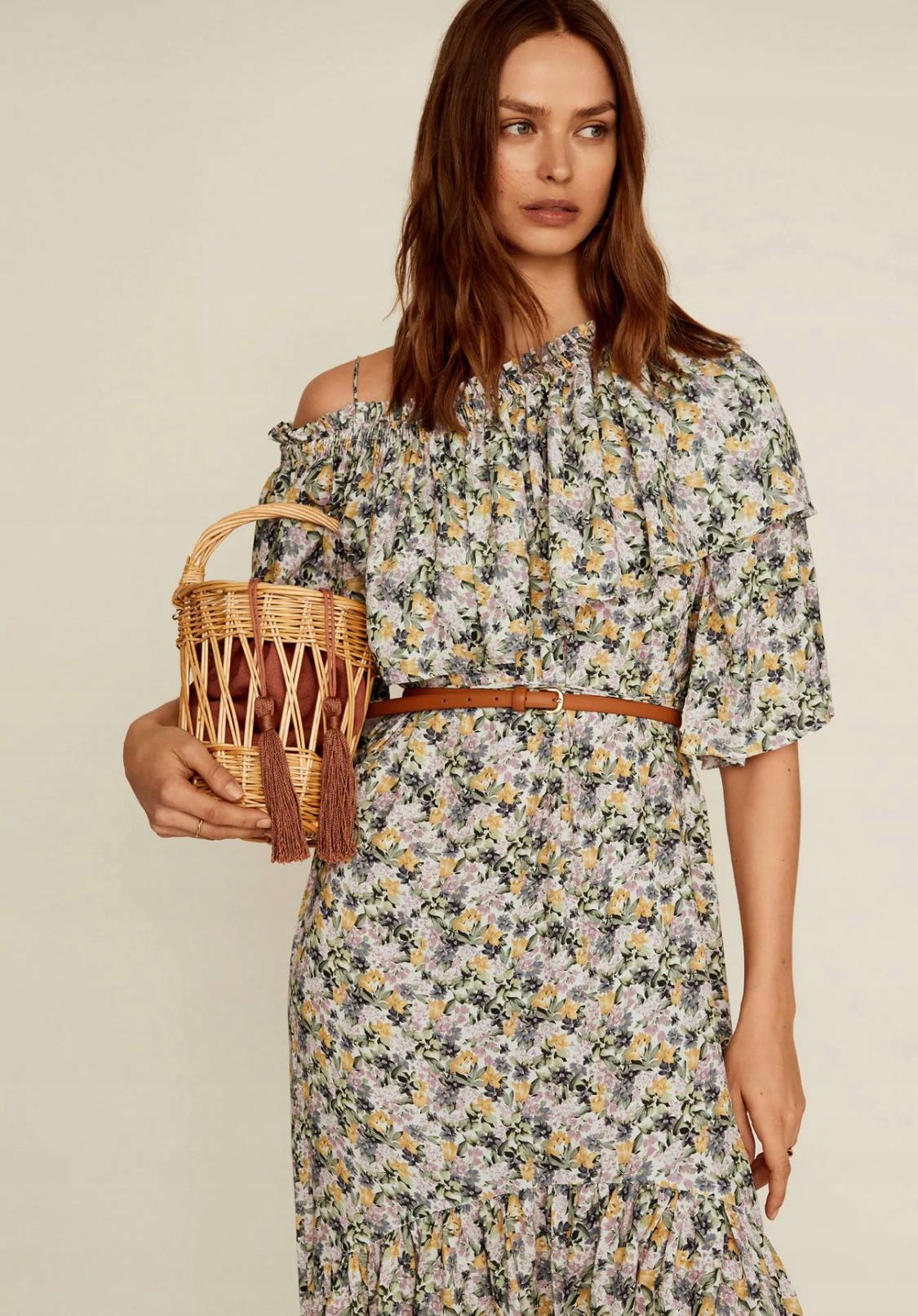 MANGO Torebka kosz koszyk Tusk Wiklinowy ażurowy Marka Mango