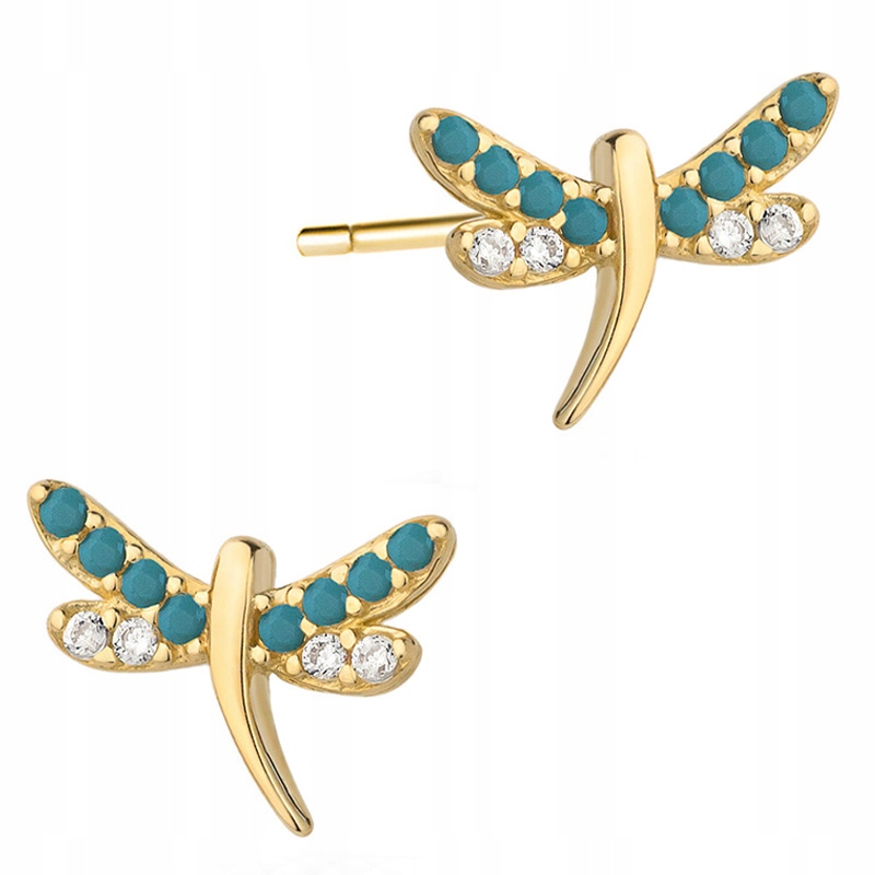 Zlaté Náušnice pr. 585 Vážky se Zirkony 14k