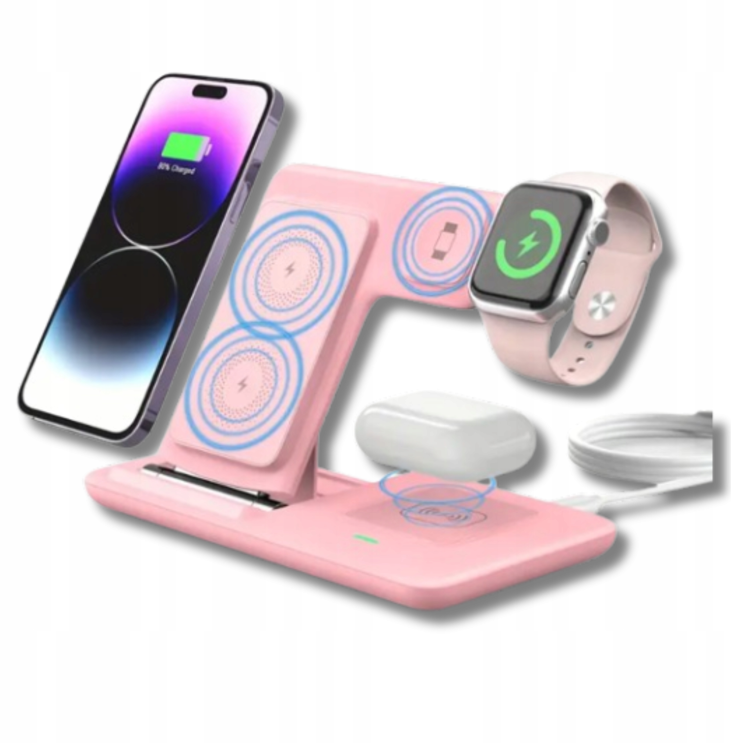 Ladowarka Indukcyjna Bezprzewodowa Różowa Do Telefonu Słuchawek i Zegarka