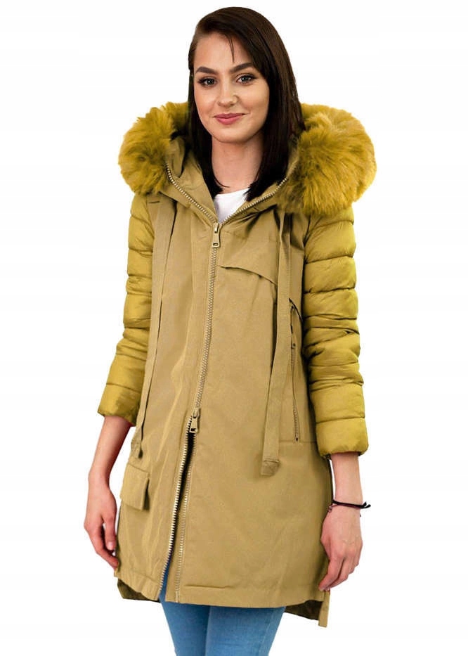 Bunda Z Kombinovaných Materiálů 7708 Žlutá S (36)