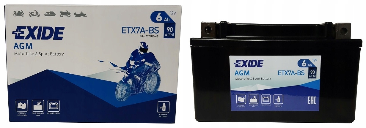 

Akumulator Exide Bike Mf Agm YTX7A-BS 12V 6AH 90A